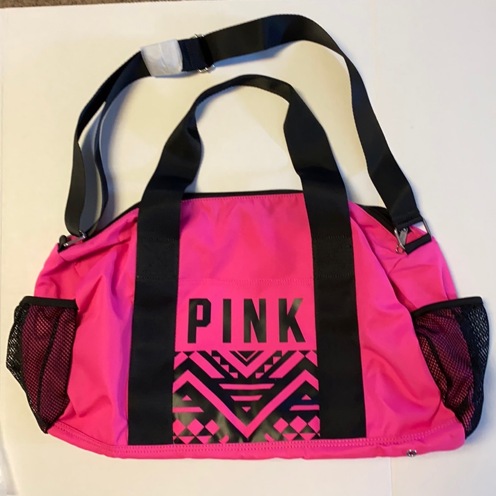 RARE Pink 2014 Aztec print canvas gym duffel bag